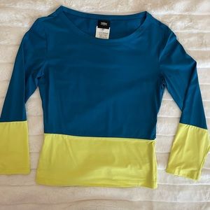 Versace Jean Couture teal and yellow women’s pullover blouse